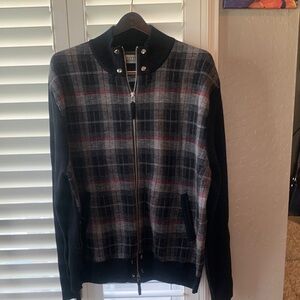 Tuttle Men's Zip Up Plaid Sweater - Black, Gray, and Red